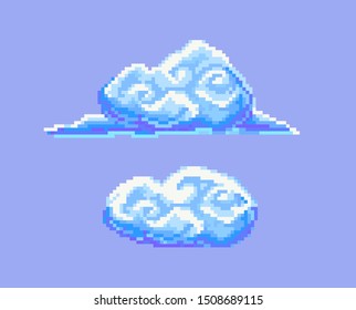 Set cloud in the style of pixel art, game props. Vector illustration