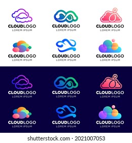 Set of Cloud Stylish Logo Icon. Design Inspiration. Illustration vector grapich. Fit to your Digital media, Business, Company etc