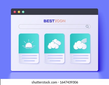 Set Cloud, Sunrise and Rainbow with clouds icon. Vector