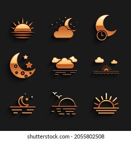 Set Cloud, Sunset, Moon and stars, Sleeping moon and  icon. Vector