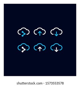 set of cloud sync arrow upload download logo icon vector file data hosting in trendy linear line outline style illustration