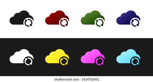 Set Cloud sync refresh icon isolated on black and white background. Cloud and arrows. Vector Illustration
