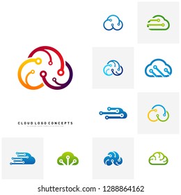 Set of Cloud Tech Logo Design Concept Vector. Tech Cloud Logo Template Vector