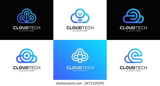 Set of cloud tech logo design template. Abstract computing logo vector illustration.