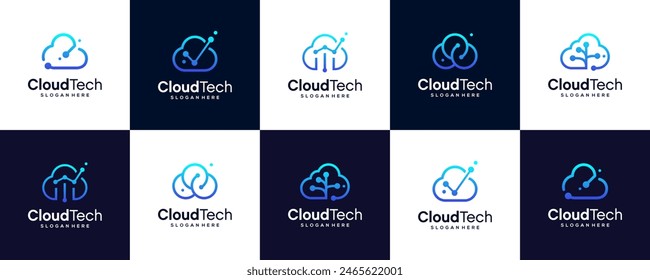 Set of Cloud tech logo designs concept vector, Technology logo symbol icon template
