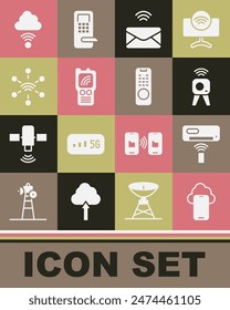 Set Cloud technology data, Air conditioner, Web camera, Mail and e-mail, Walkie talkie, Network, cloud connection and Remote control icon. Vector