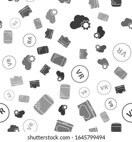 Set Cloud technology data transfer and storage, Cloud technology data transfer and storage, Virtual reality and Voice assistant on seamless pattern. Vector