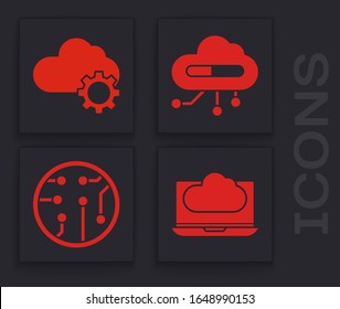 Set Cloud technology data transfer and storage, Cloud technology data transfer and storage, Internet of things and Processor icon. Vector