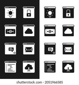 Set Cloud technology data transfer, Online shopping on screen, Browser window, Secure your site with HTTPS, SSL, New chat messages notification, Website and mail, upload and  icon. Vector