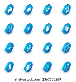 Set Cloud technology data transfer and storage, Virtual reality, 3D printer, Tablet with text 5k, Drone, Processor, Human brain as digital circuit board and glasses icon. Vector