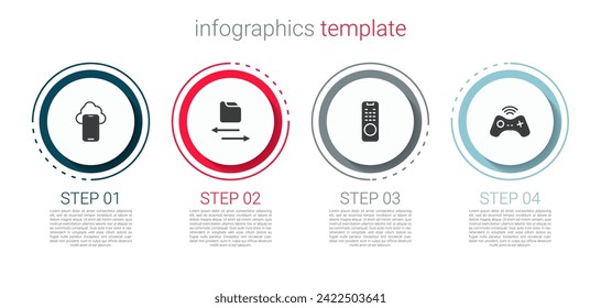 Set Cloud technology data, Transfer files, Remote control and Wireless gamepad. Business infographic template. Vector