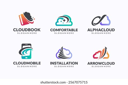 Set of cloud technology logo design templates. Creative modern vector symbol.