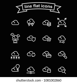 Set of cloud technology vector thin line black and white icons.