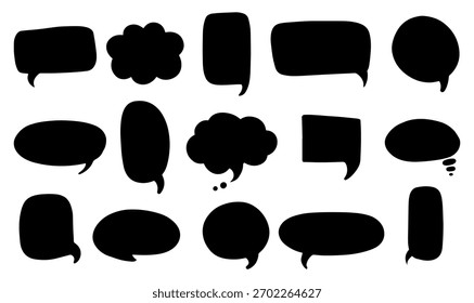 Conjunto de nube de pensamiento, discurso o globo para texto. Ilustración vectorial simple dibujada a mano en estilo doodle o cómic. Conjunto de Vectores para mensaje, etiqueta, Anuncios o pegatinas.