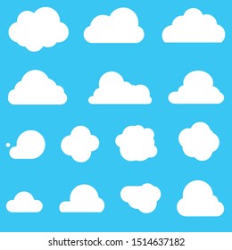 Set of cloud in trendy flat style isolated on blue background.