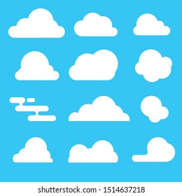 Set of cloud in trendy flat style isolated on blue background.