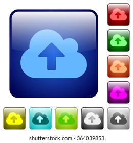 Set of cloud upload color glass rounded square buttons