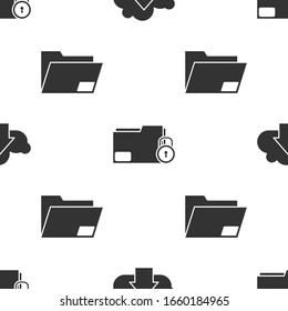 Set Cloud upload, Folder and lock and Document folder on seamless pattern. Vector