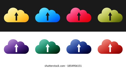 Set Cloud upload icon isolated on black and white background. Vector.