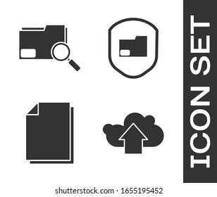 Set Cloud upload, Search concept with folder, Document and Document folder protection icon. Vector