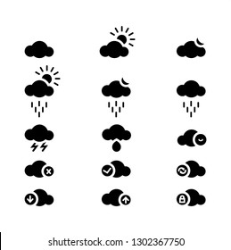Set of cloud vector glyph icon. Cloud sign set vector - black