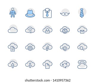 Set of cloud vector line icon. It contains symbols to upload, download, link and more. Editable Stroke. 32x32 pixels.
