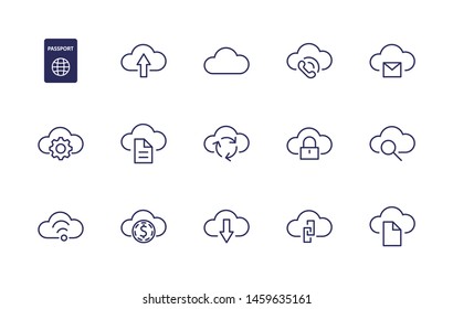 Set Of Cloud Vector Line Icon. It Contains Symbols To Upload, Download, Link And More. Editable Stroke. 32x32 Pixels.