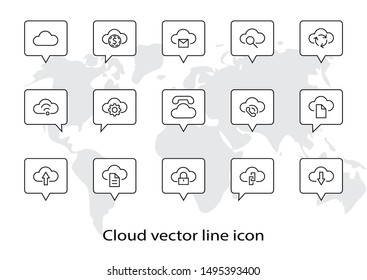 Set of Cloud vector line icon. It contains symbols to upload, download, link and more. Editable Stroke. 32x32 pixels.