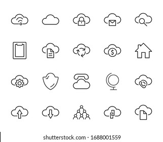 Set of Cloud Vector Line Icon. It contains Symbols to Upload, Download, Link and more. Editable Stroke. 32x32 pixels