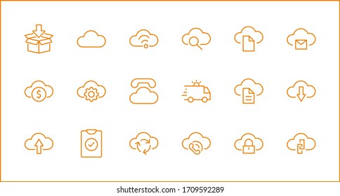 Set of Cloud Vector Line Icon. It contains Symbols to Upload, Download, Link and more. Editable Stroke. 32x32 pixels