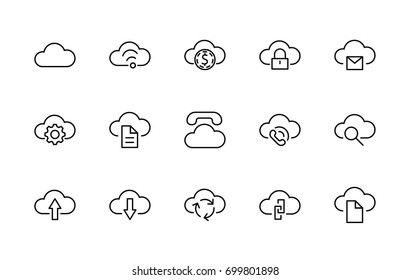 Set of cloud vector line icon. It contains symbols to upload, do