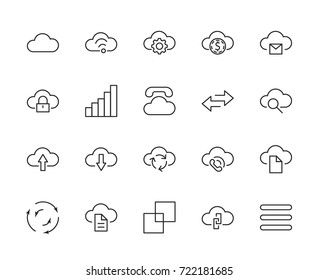 Set of cloud vector line icon. It contains symbols to upload, download, link and more. Editable move. 32x32 pixels.