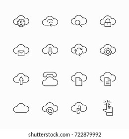 Set of cloud vector line icon. It contains symbols to upload, download, link and more. Editable move. 32x32 pixels.