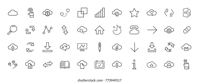 Set of cloud vector line icon. It contains symbols to upload, download, link and more. Editable move. 32x32 pixels.
