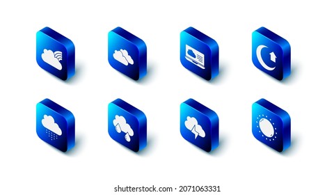 Set Cloud, Weather forecast, Moon, Sun, Storm, with rain,  and Rainbow clouds icon. Vector
