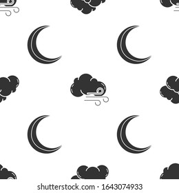 Set Cloud, Windy weather and Moon and stars on seamless pattern. Vector