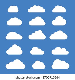 Set Of Clouds In Blue Sky. Cloud Icon Shape. Collection Of Different Clouds, Label, Symbol. Graphic Vector Design Element For Logo, Web And Print.
