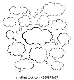 set of clouds of bubbles speech, hand-drawn colored markers