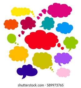 set of clouds of bubbles speech, hand-drawn colored markers