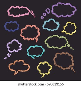 set of clouds of bubbles speech, hand-drawn colored markers
