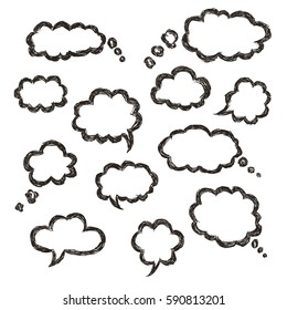 set of clouds of bubbles speech, hand-drawn colored markers