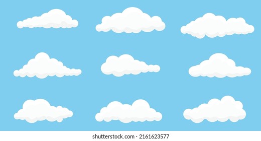 Set of clouds cartoon design isolated on a blue background . Flat style vector illustration .
