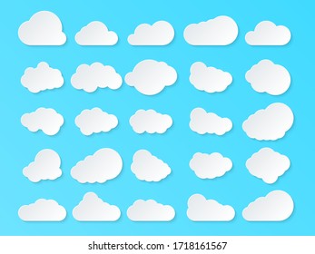 Wolkenmenge. Cartoon-Wolken einzeln auf blauem Hintergrund. Vektorgrafik.