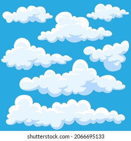 conjunto de dibujos animados de nubes sobre el vector cielo azul 