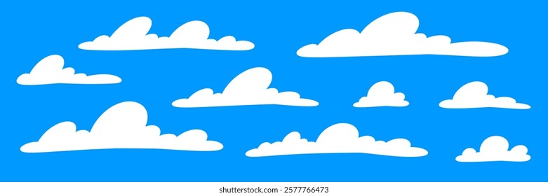 A set of clouds in cartoon style on a blue background. Vector cloud shape. Suitable for illustrations and icons. Hand drawn clouds.