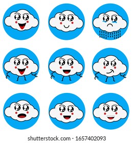 Conjunto de caracteres nubes sobre fondo blanco 