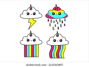 set clouds chibi character illustration for kids