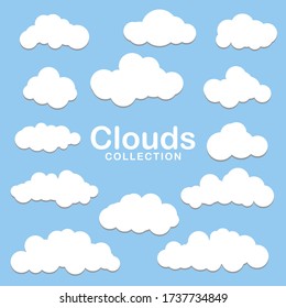 Set of Clouds Collection. Cute and Fluffy. Vector Illustration. Anyone can use this design easily. Can use for background, sticker, poster or any media. for decorating kid and child wallpaper room.