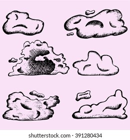 set clouds doodle style sketch illustration hand drawn vector 