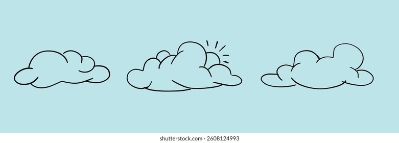 set of clouds drawings icon symbol
